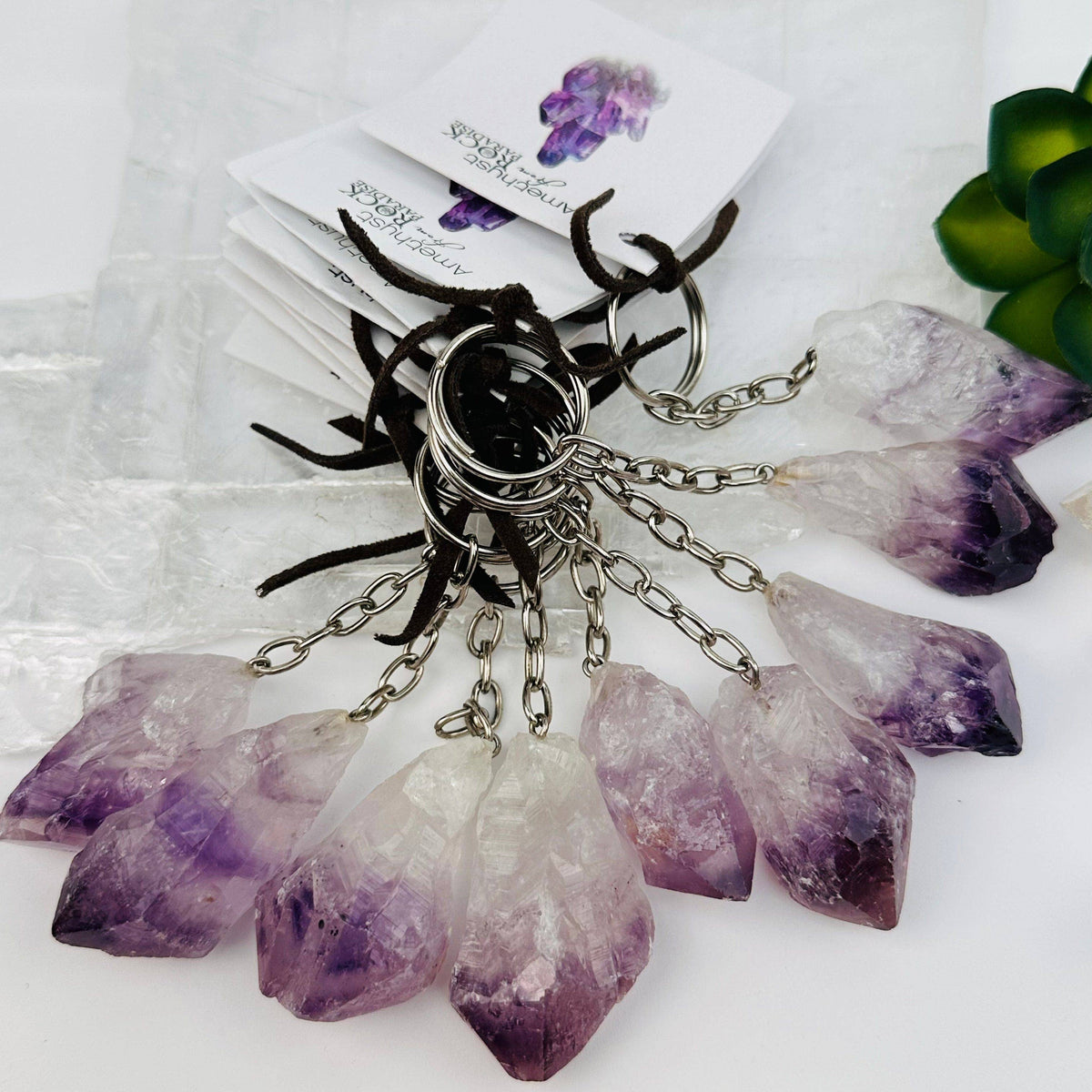 Amethyst Crystal Point Keychains –