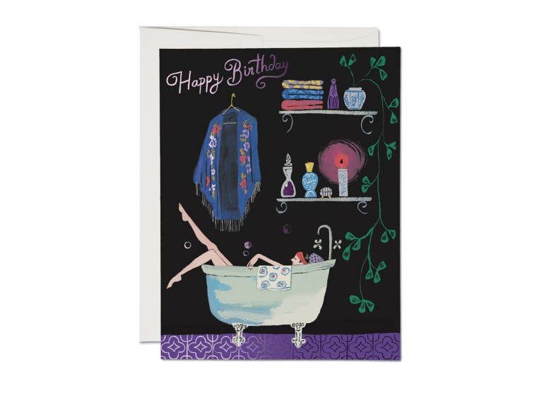 Bathtub Bubbles birthday greeting card –