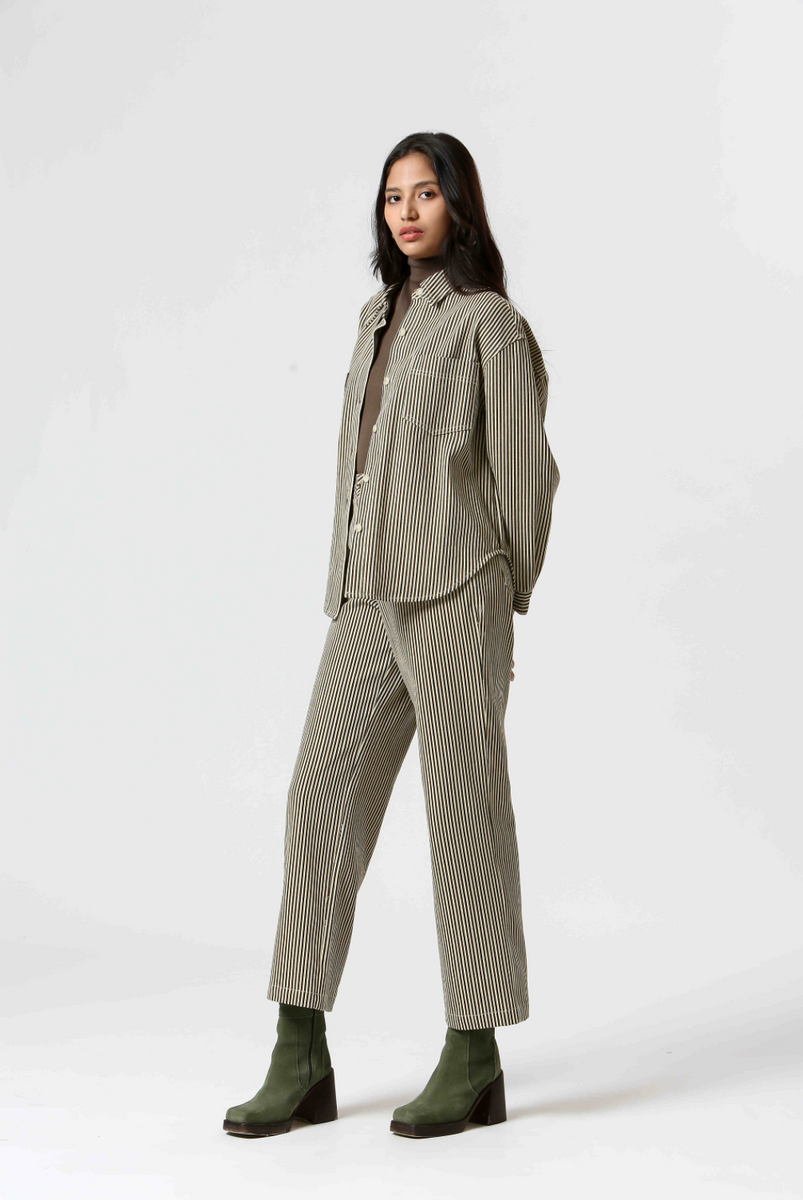 High-Rise Button-Front Wide Leg Striped Pant –