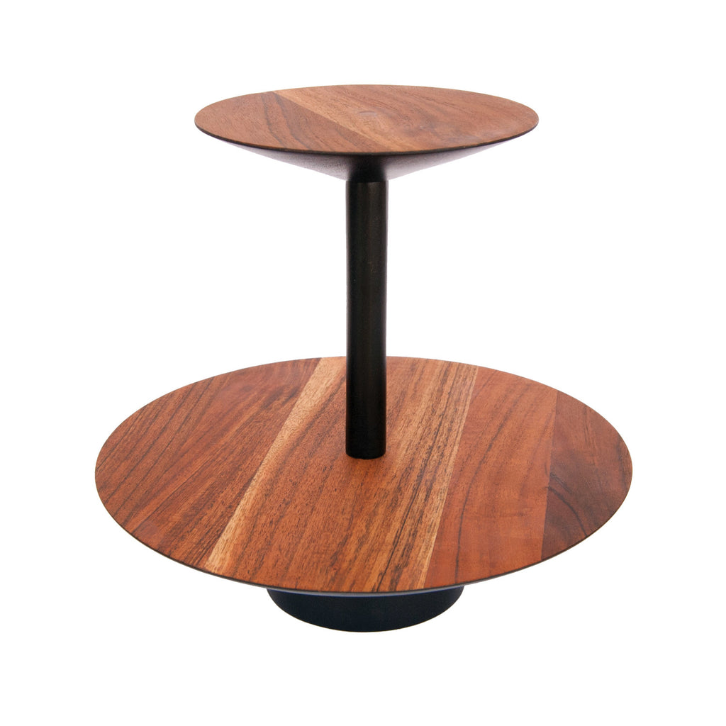 Acacia Wood 2-Tier Tray, Natural & Black
