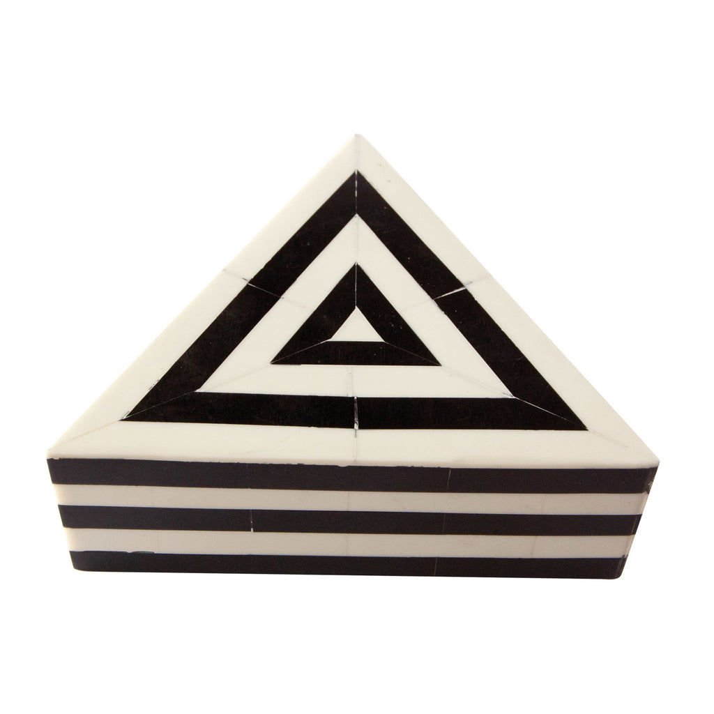 MDF & Resin Triangular Striped Box, Black & White