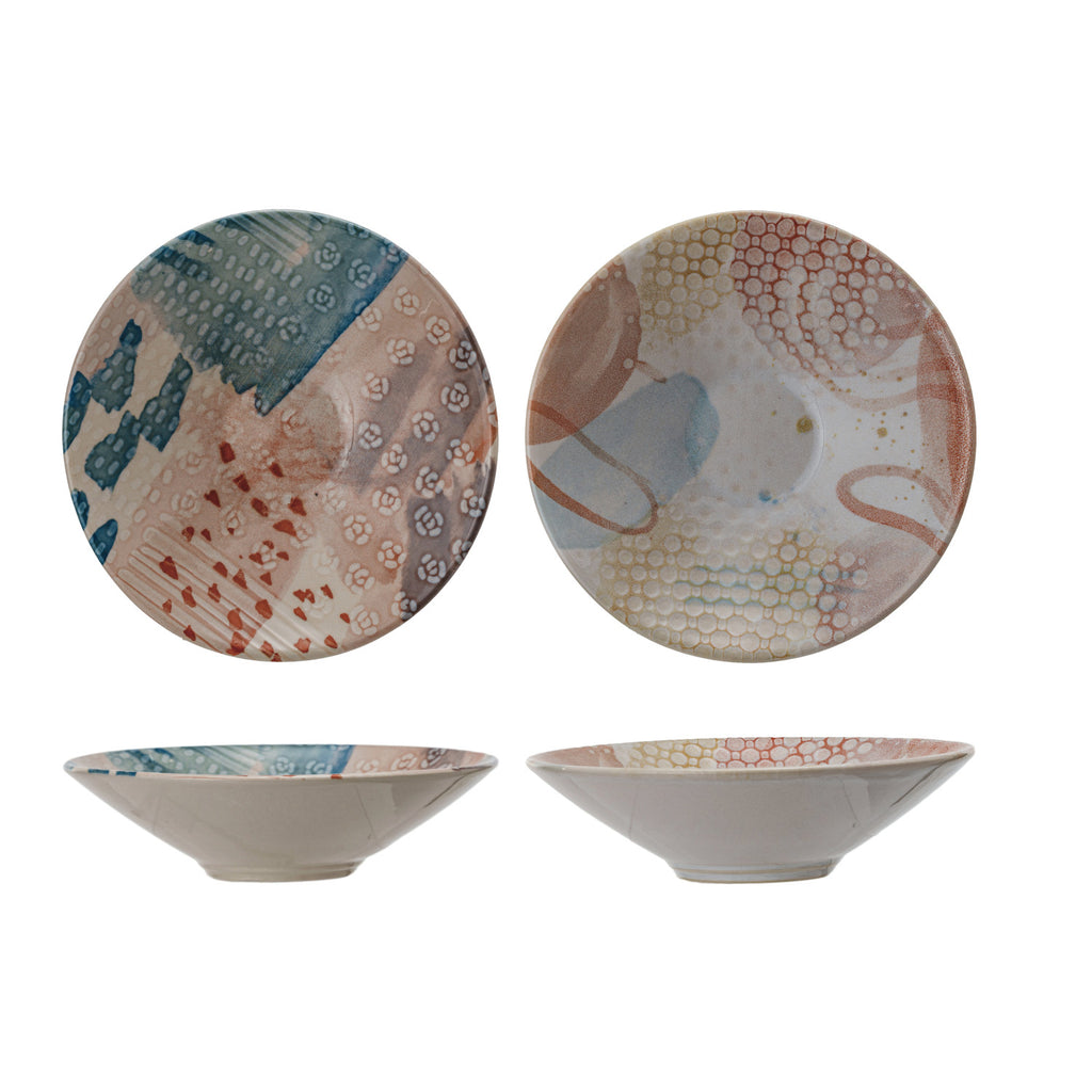 Printed Stoneware Bowl w/ Abstract Design, Multi Color, 2 Styles