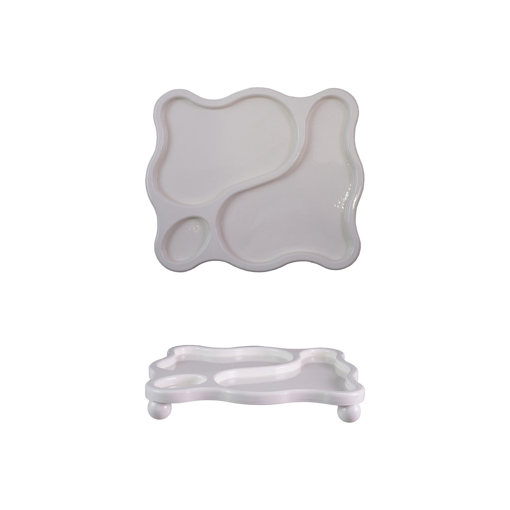 Decorative Wood Organic Shaped Tray with 3 Sections & Ball Feet