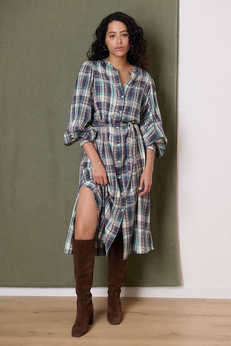 Long Sleeve Plaid Dress –