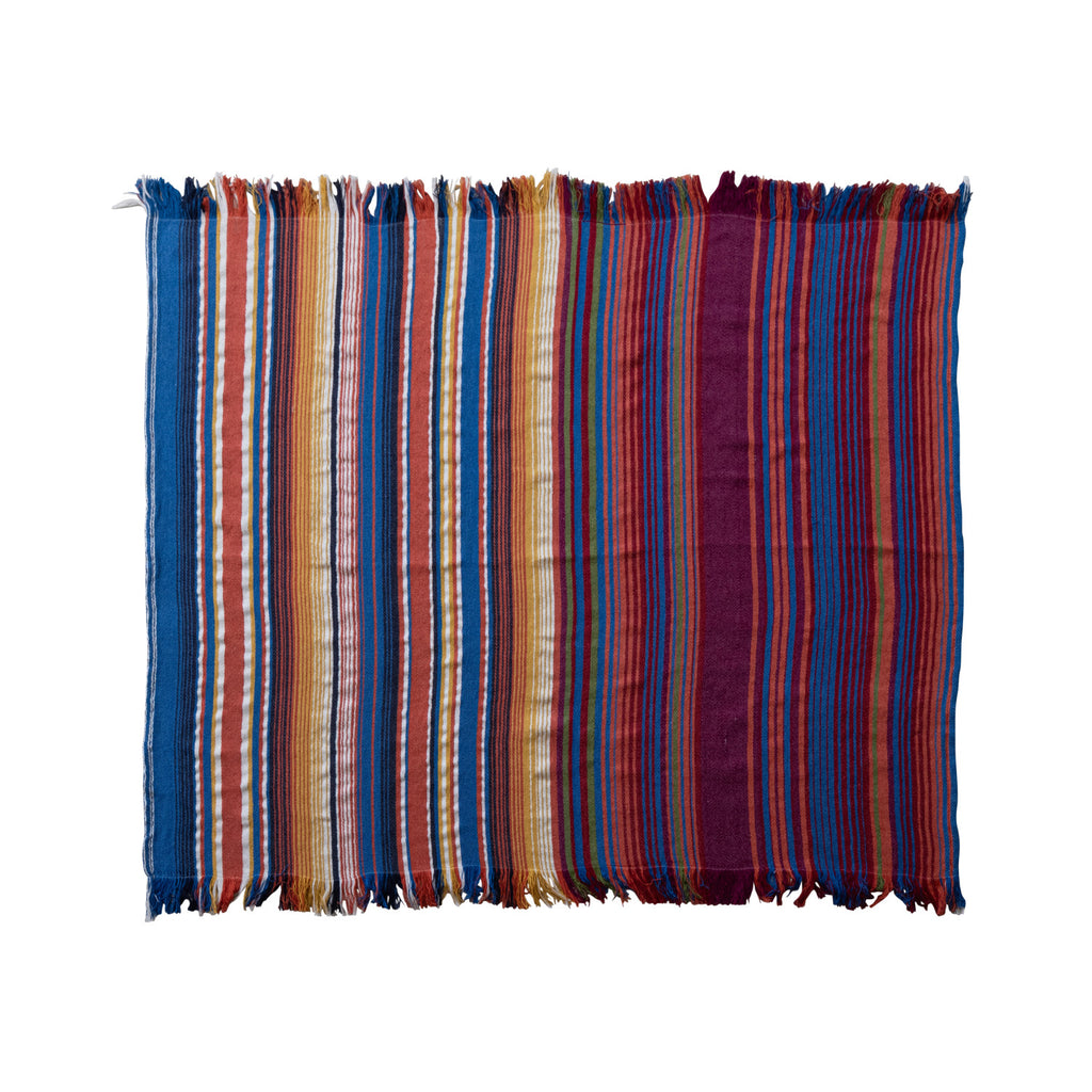 Woven Fabric Indoor/Outdoor Striped Throw with Fringe