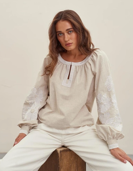 Embroidered Blouse Malva Beige –